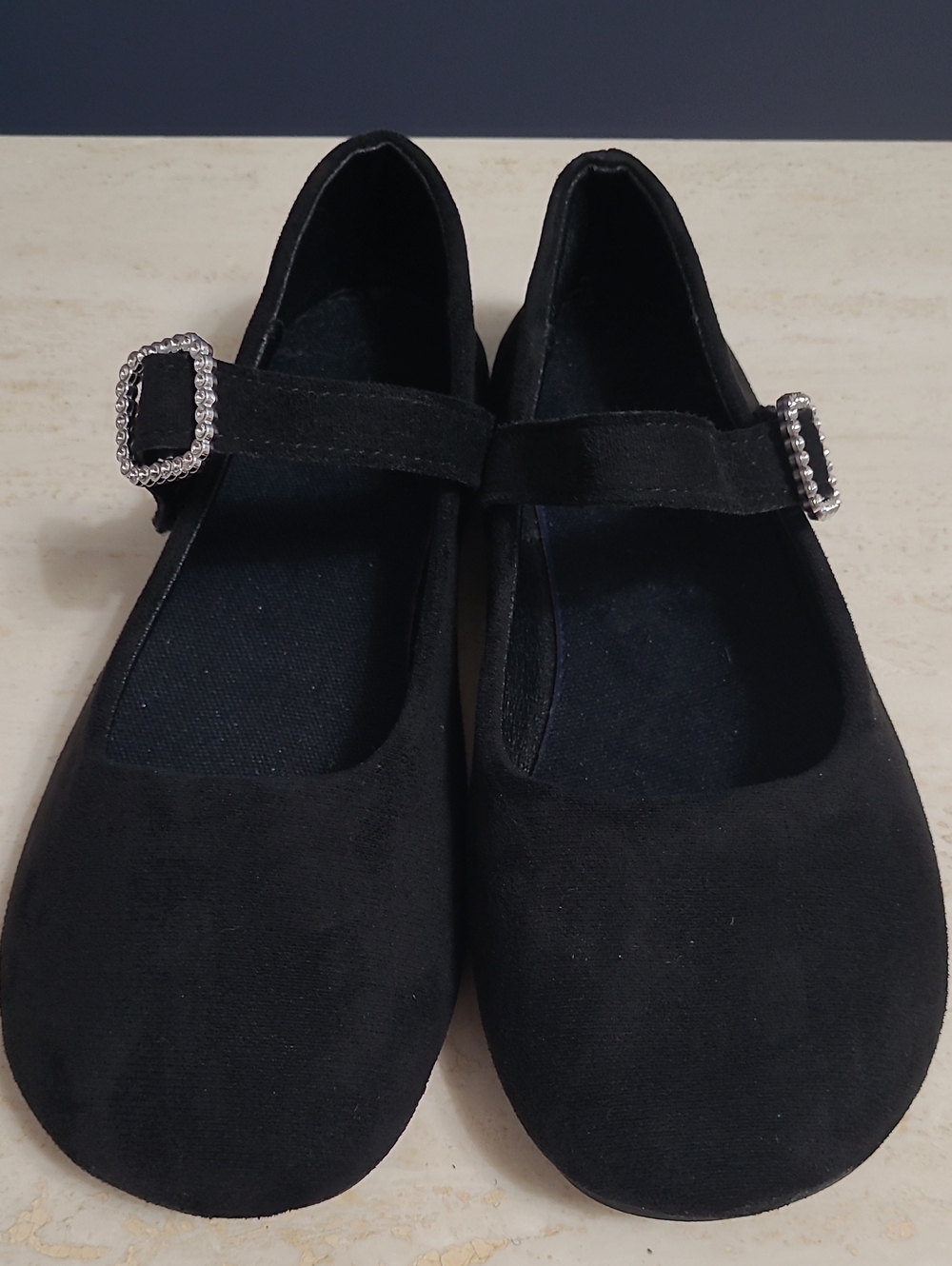 ⭐️6/$20 - 049 Faux-Suede Mary Jane Flats, Rhinestone Buckles, EU37 /US 6.5-7